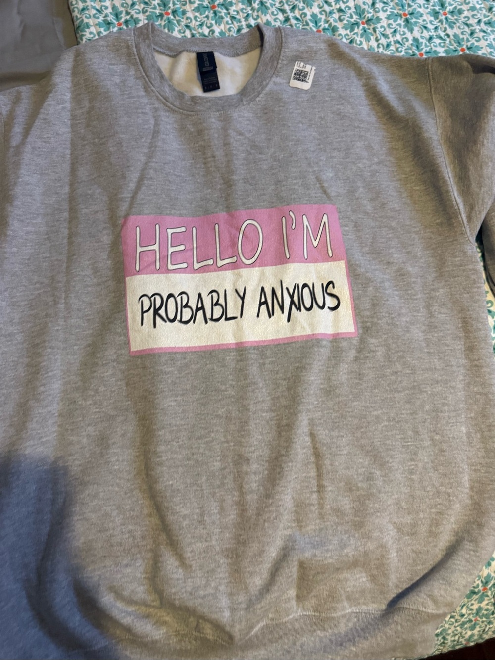 Kids Gray Sweatshirt - "Hello I'm Probably Anxious" Pink Graphic